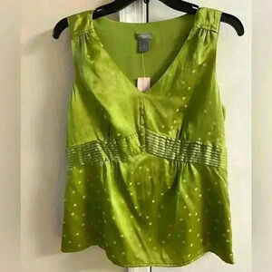 Ann‎ Taylor blouse sleeveless silk blend polka dotted v neck  8 Petite. NWT